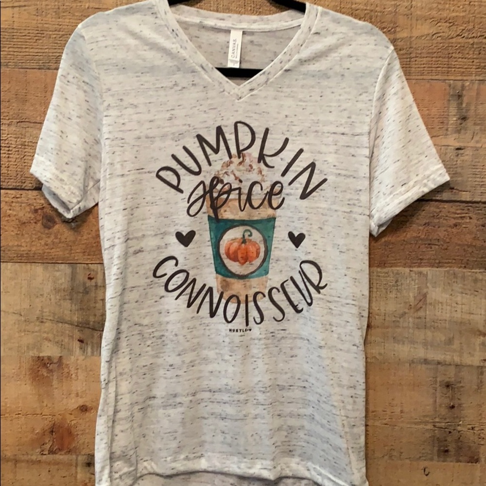 New V-neck tee saying Pumpkin Spice Connoisseur
